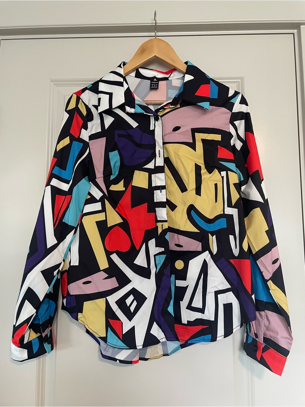 SHEIN Multi-Color Abstract Geo Button-Down Shirt